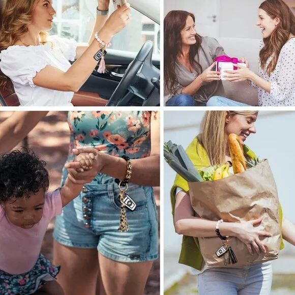 Keychain Bracelet Wristlet, Silicone Beaded Key Ring Bracelet with Card Wallet, - Picture 7 of 7